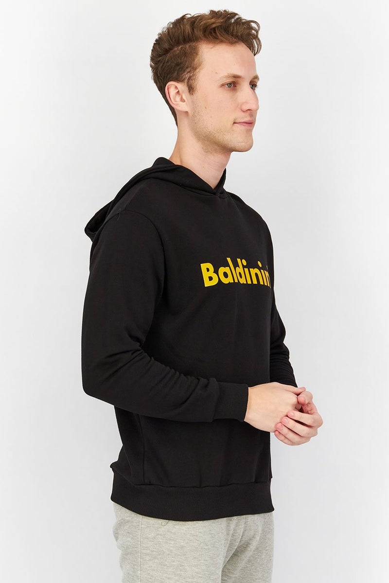 Baldinini Men Graphic Long Sleeve Hooded Sweatshirt, Black - Image 2